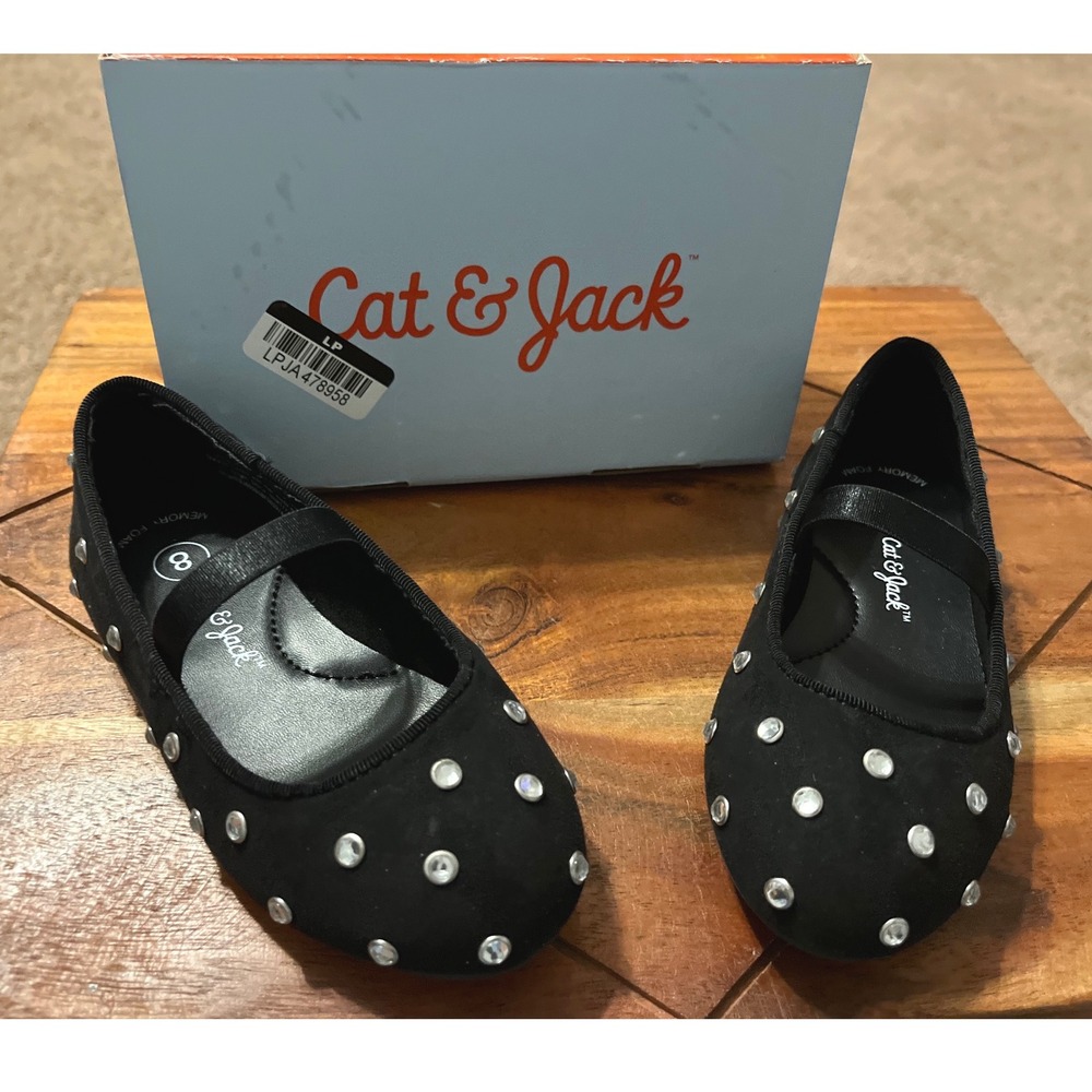 Cat Jack Toddler Girls‎ Trina Flats Black Rhinestone Mary Jane Shoes Size 8 NWB